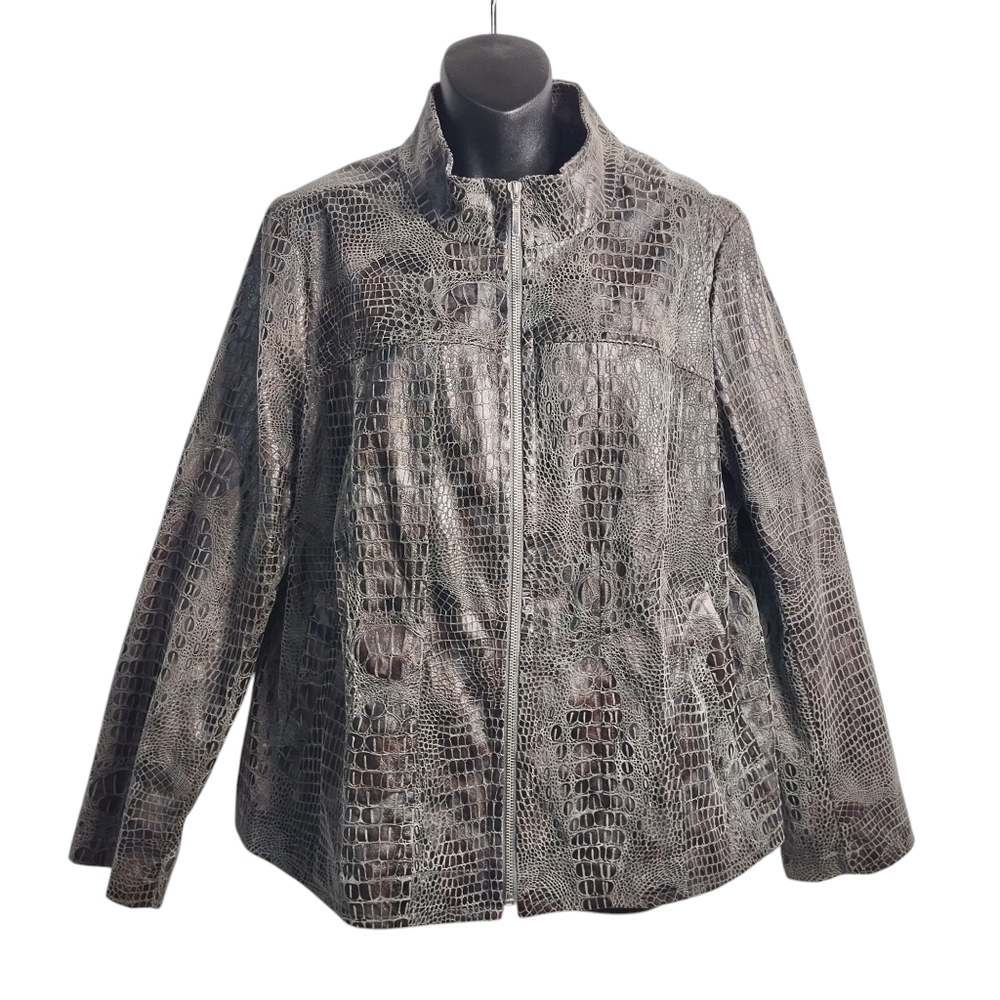 Lane Bryant Women Black Brown Animal Print Faux Leather  Blazer Jacket Sz 18/20W
